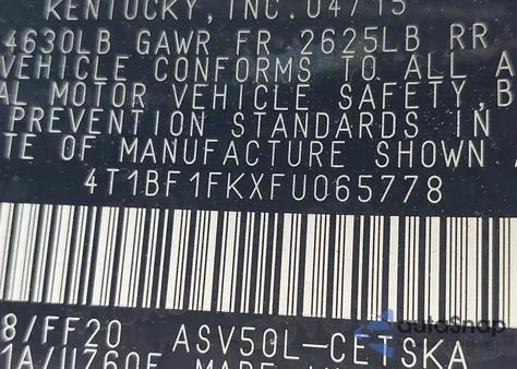 2015 Toyota Camry Se from USA, damaged, VIN 4T1BF1FKXFU065778